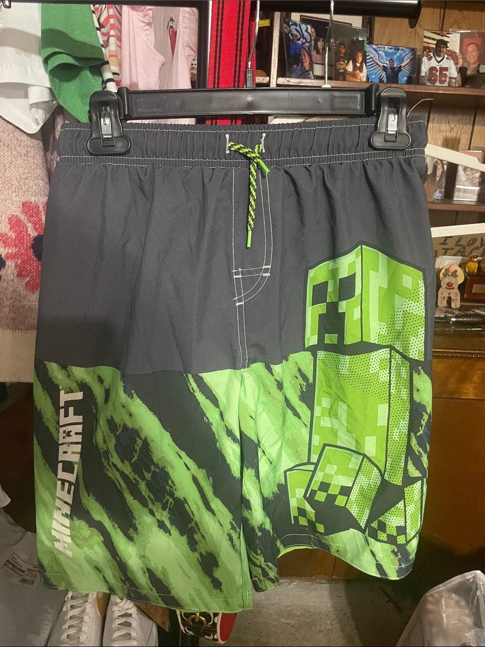 Minecraft Boys' Green & Black Swim Trunks with Drawstring Waist